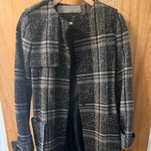 Zara Basic Houndstooth Plaid Overcoat - Black/White/Grey| XS
